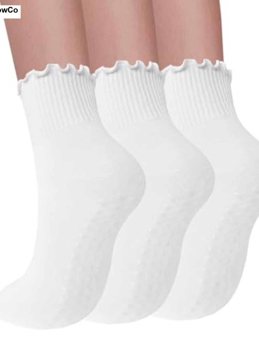 Pilates Socks with Grips for Women Non Slip Grip Ruffle Yoga Ankle Socks